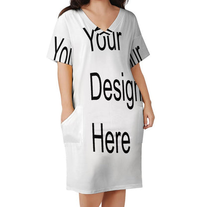 Custom Full Print Dress - Women V-Neck Short Sleeve Relaxed Fit Pocket Dress for Spring & Summer