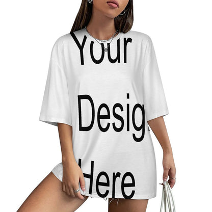 Custom Full Print T-Shirt - for Women Cotton Crew Neck Half Sleeve Drop-Shoulder Tee for Spring & Summer