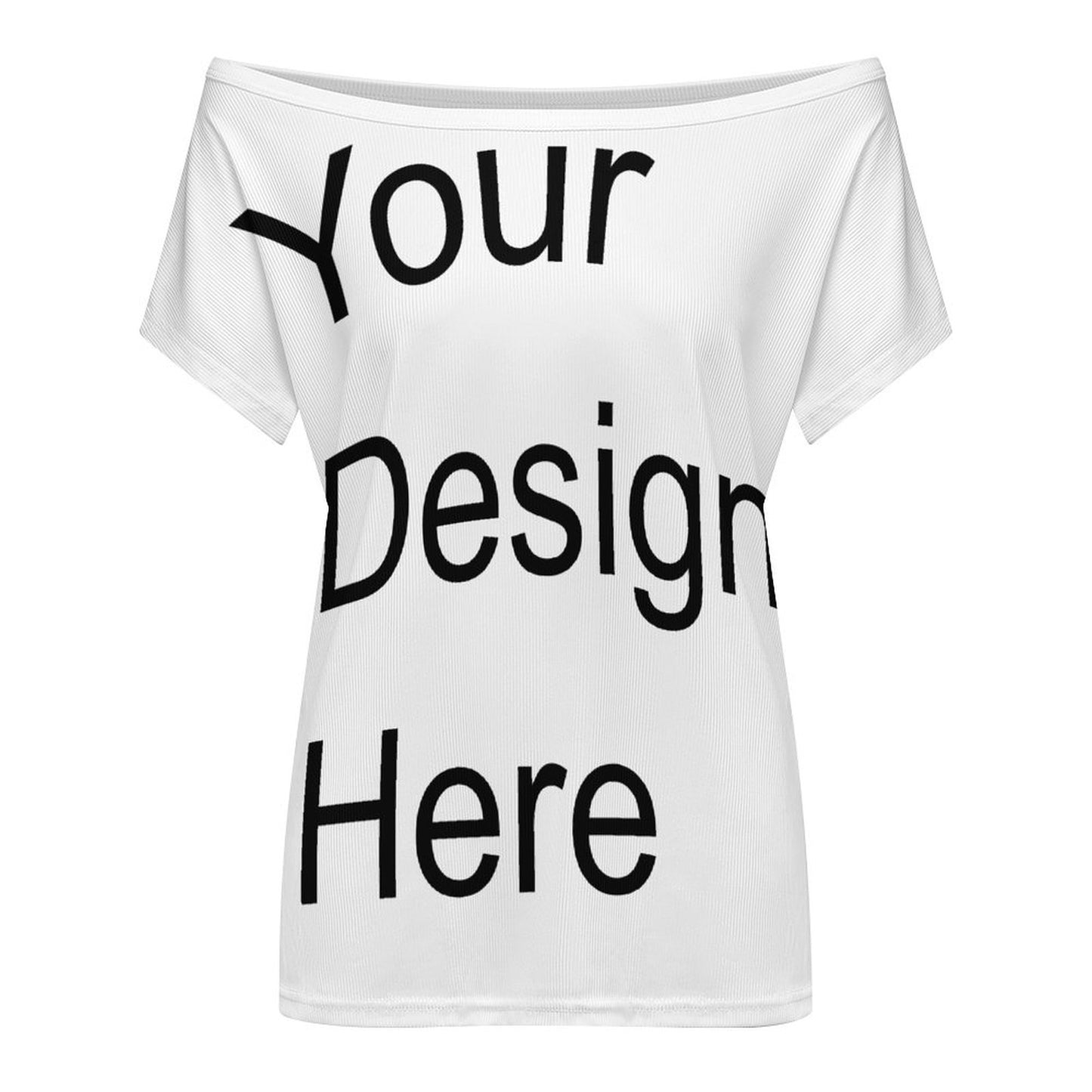 Custom Full Print T-Shirt - Women's Ribbed Knit Off-Shoulder Short Sleeve Tee for Spring & Summer