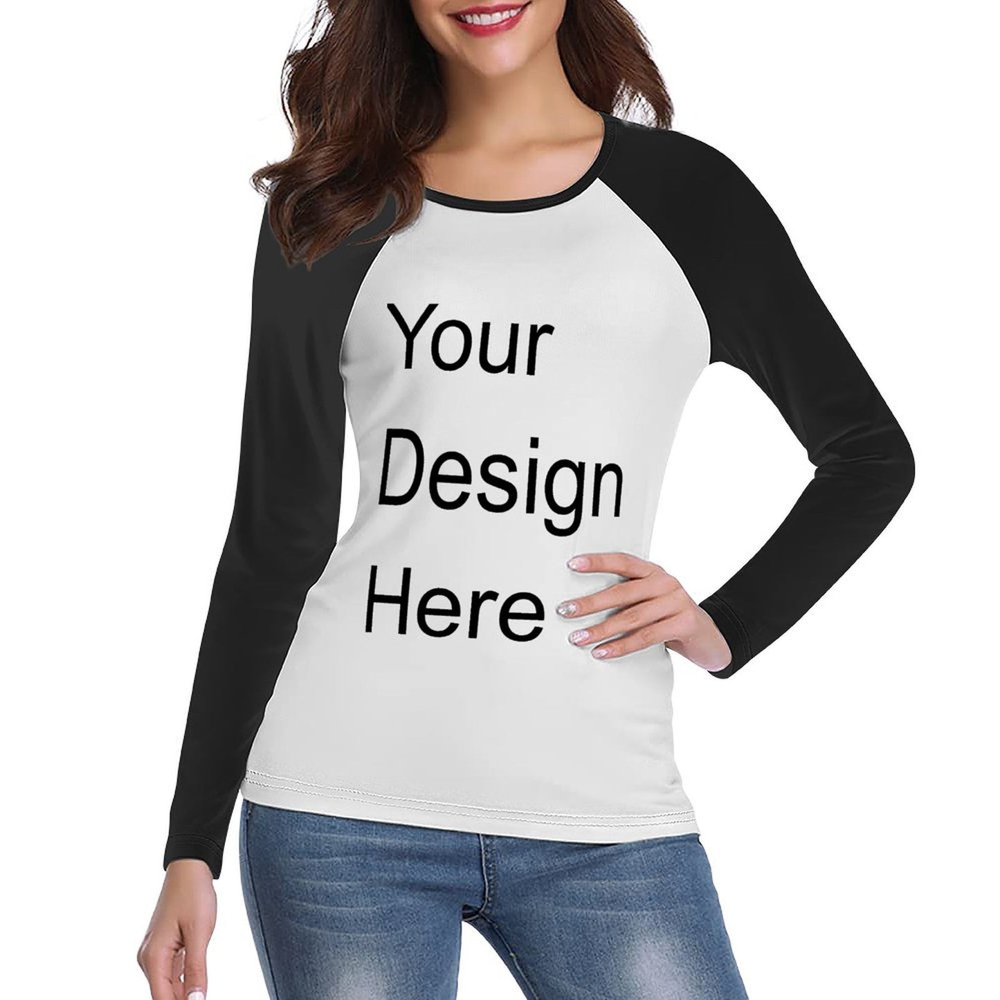 Custom Placement Print T-Shirt - for Women Cotton Crew Neck Long Sleeve Raglan Tee for Spring/Autumn/Winter