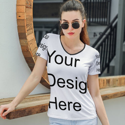 Custom Full Print T-Shirt - Women V Neck Short Sleeve Tee for Spring & Summer