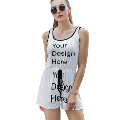 Custom Full Print Jumpsuit - Women's Polyester U-Neck Sleeveless Relaxed Fit Tie-Waist Jumpsuit for Spring/Summer