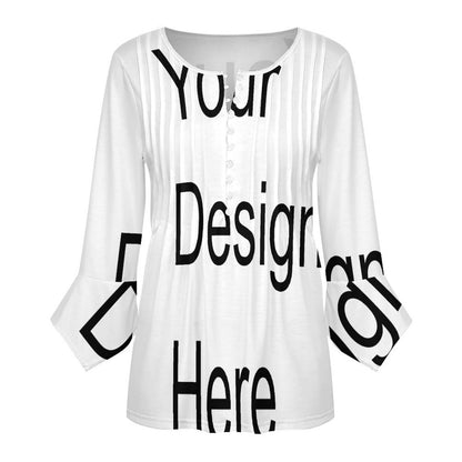 Custom Full Print Top - Women's 10-Button Front Peplum Blouse with Ruffled Sleeves for Spring/Autumn/Winter