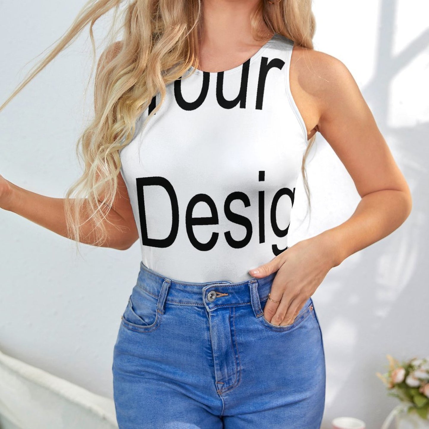 Custom Full Print Jumpsuit - Women's Polyester Crew Neck Sleeveless Jumpsuit for Spring/Summer