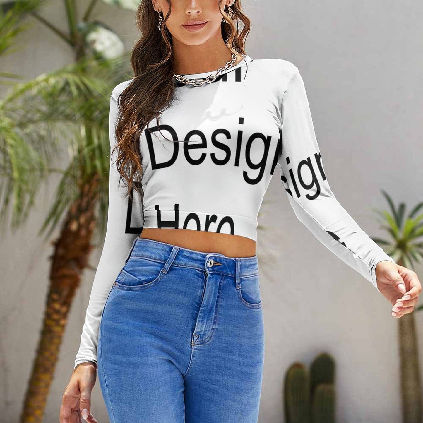 Custom Print T-Shirt - Women's Polyester Crew Neck Long Sleeve Backless Tie-Up T-Shirt for Spring/Autumn/Winter