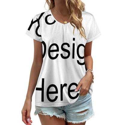 Custom Full Print T-Shirt - Women's Polyester V Neck Short Sleeve Tee for Spring & Summer