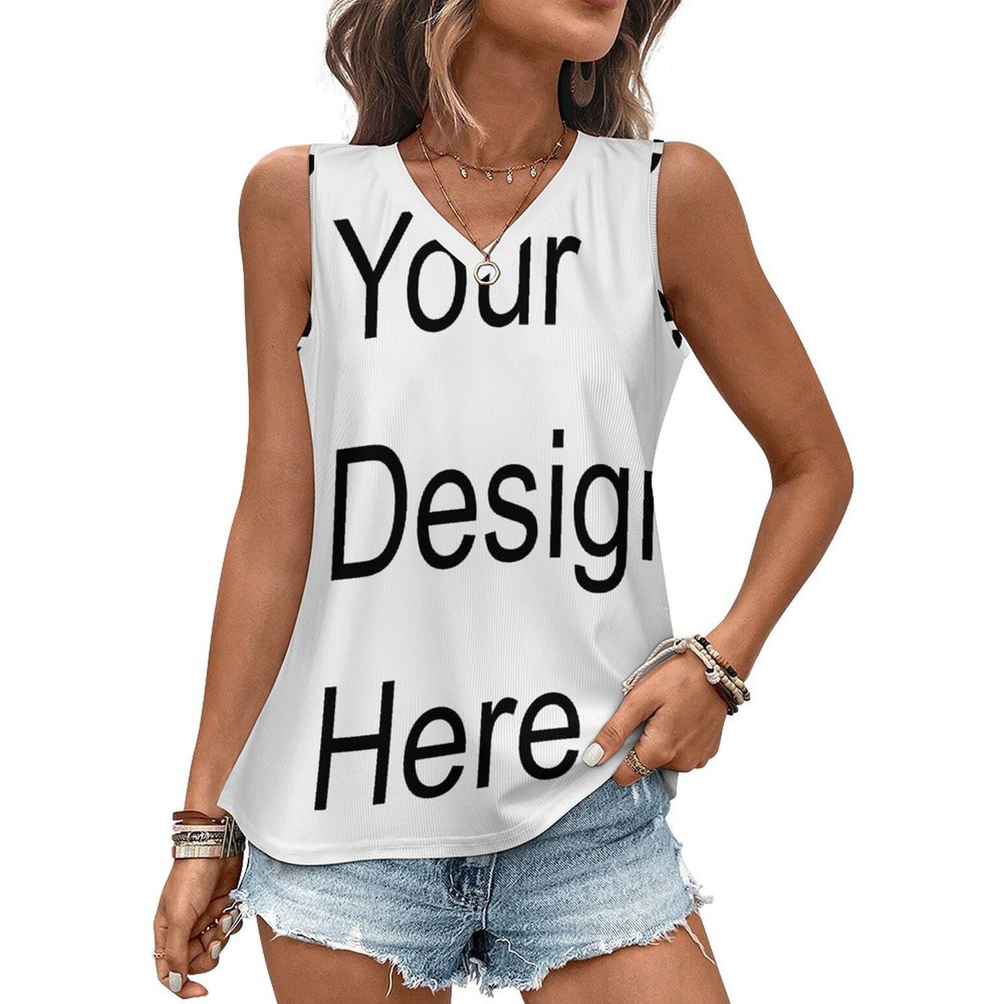 Custom Full Print Tank Top - Women's Ribbed Knit V-Neck Tank Top for Spring & Summer