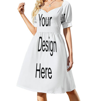 Custom Full Print Dress - Women Polyester V-Neck Short Sleeve Sweetheart Dress for Spring & Summer