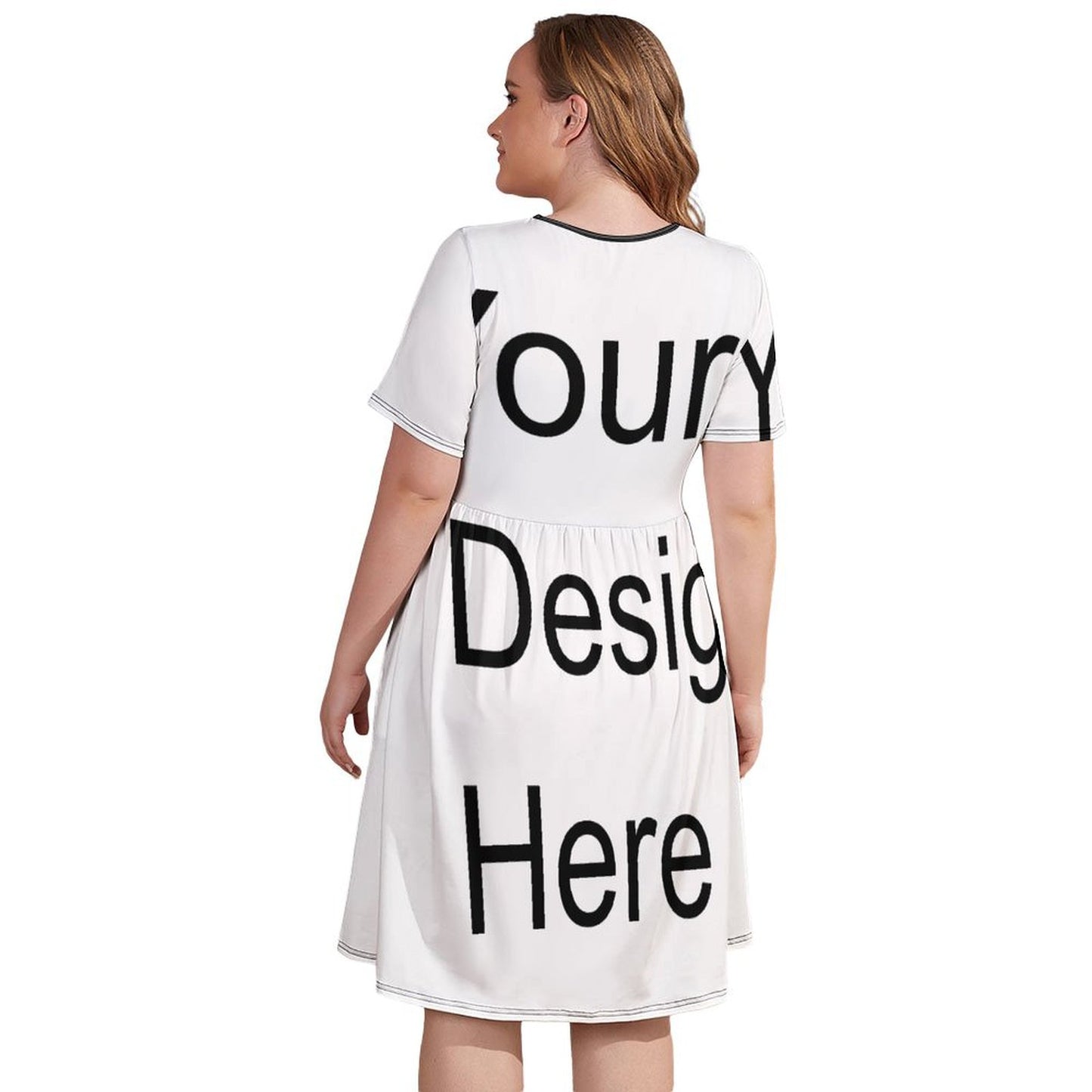 Custom Full Print Dress - Women's Plus-Size Milk Silk Crew Neck Short Sleeve Dress for Spring & Summer