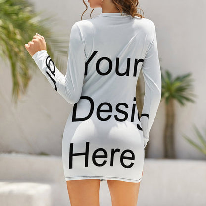 Custom Full Print Dress - Women Front Zipper Long Sleeve Dress for Spring & Summer