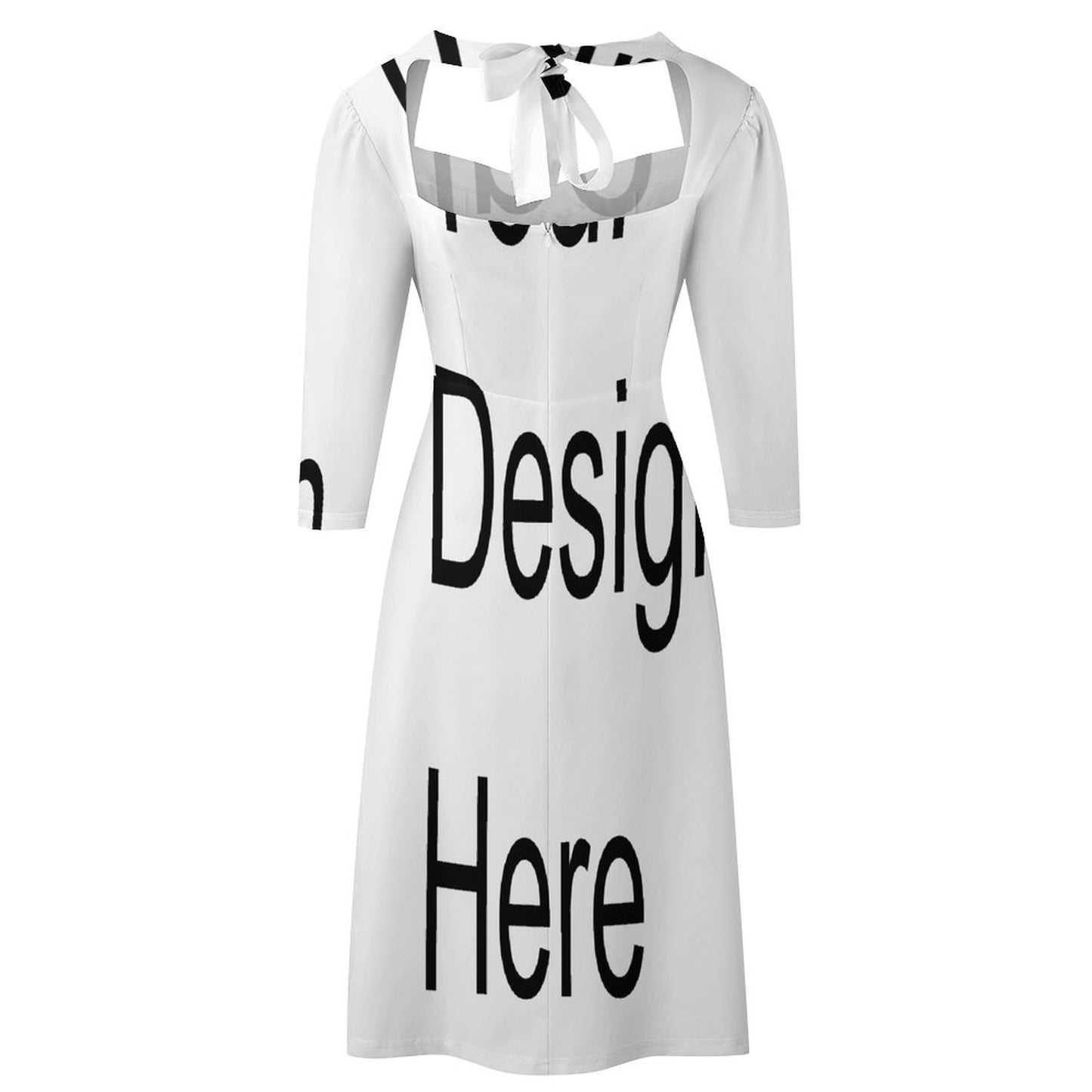 Custom Full Print Dress - for Women Polyester V-Neck 3/4 Sleeve Sweetheart Bow Flared Dress for Spring & Summer