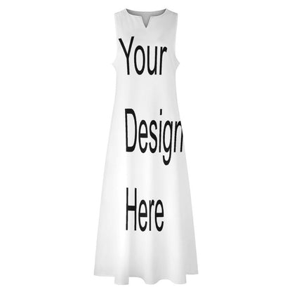 Custom Full Print Dress - Women's Polyester Notched V-Neck Sleeveless Maxi Dress for Spring & Summer