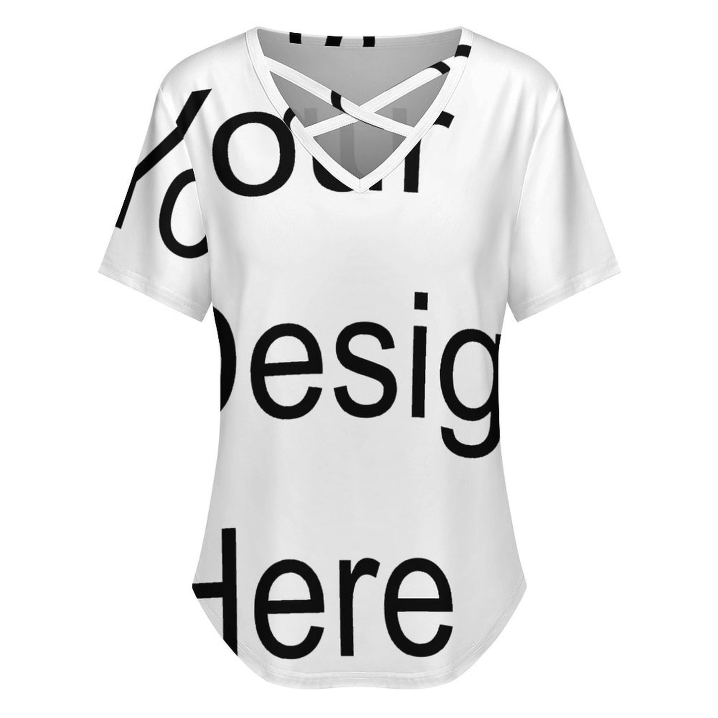 Custom Full Print T-Shirt - Women's Milk Silk Crisscross V Neck Short Sleeve T-Shirt for Spring & Summer