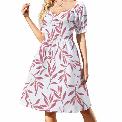 Custom Full Print Dress - Women Polyester V-Neck Short Sleeve Sweetheart Dress for Spring & Summer