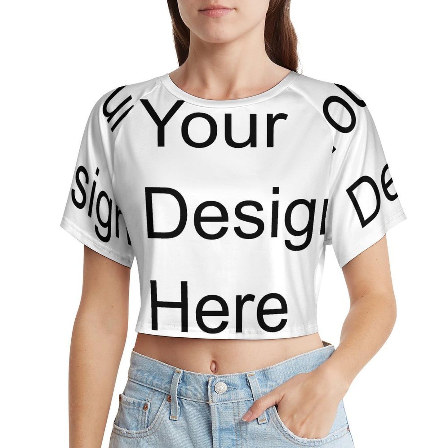 Custom Full Print T-Shirt - Women Milk Silk Crew Neck Short Sleeve Crop Top Tee for Spring & Summer