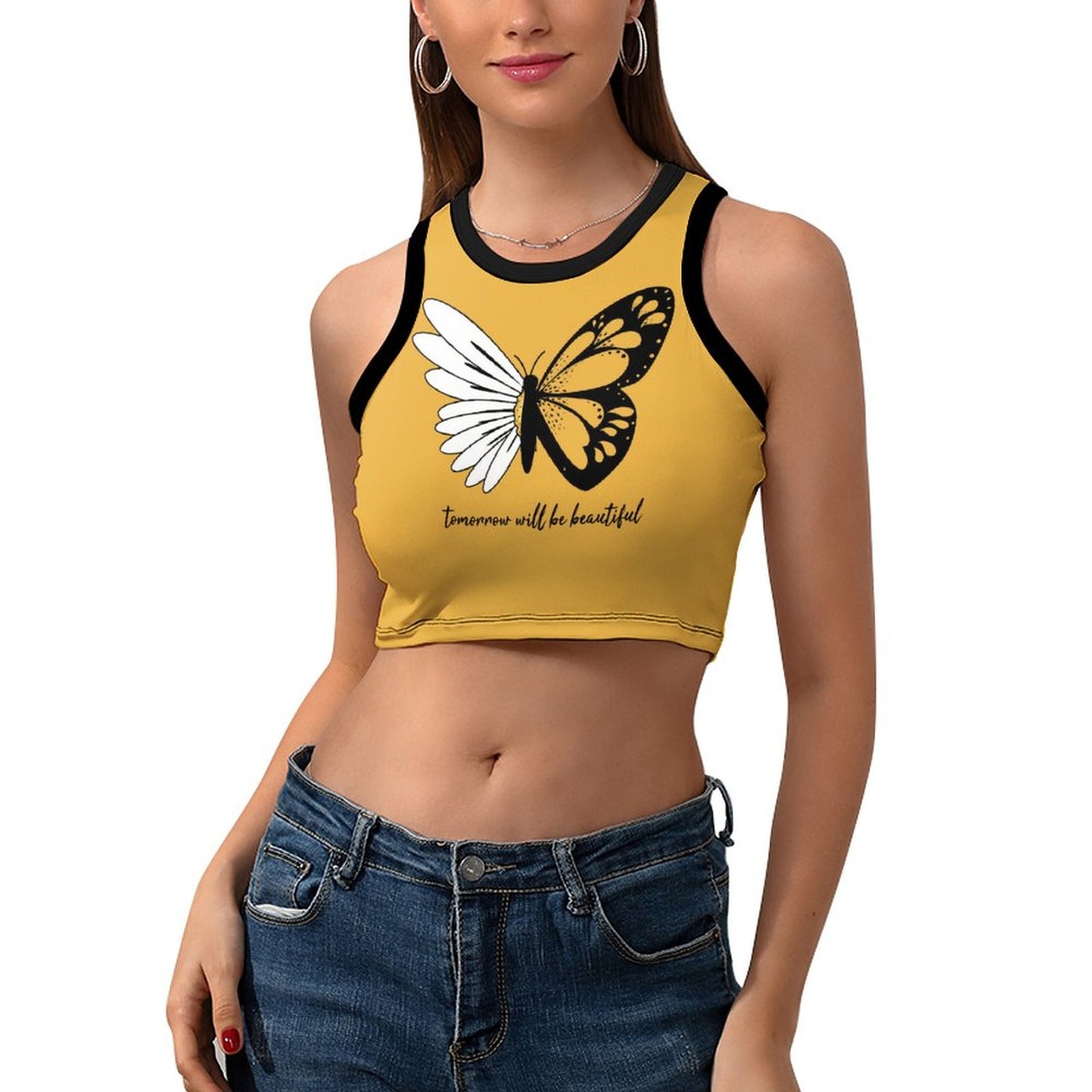 Custom Full Print Tank Top - for Women Polyester Cropped Tank Top with Racerback Design for Spring & Summer