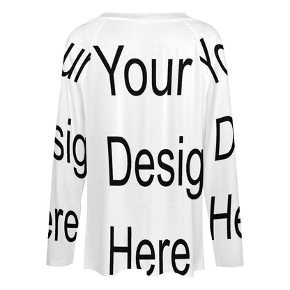 Custom Full Print T-Shirt - Women's Polyester V-Neck Layered Long Sleeve Relaxed Fit Tee for Spring/Autumn/Winter