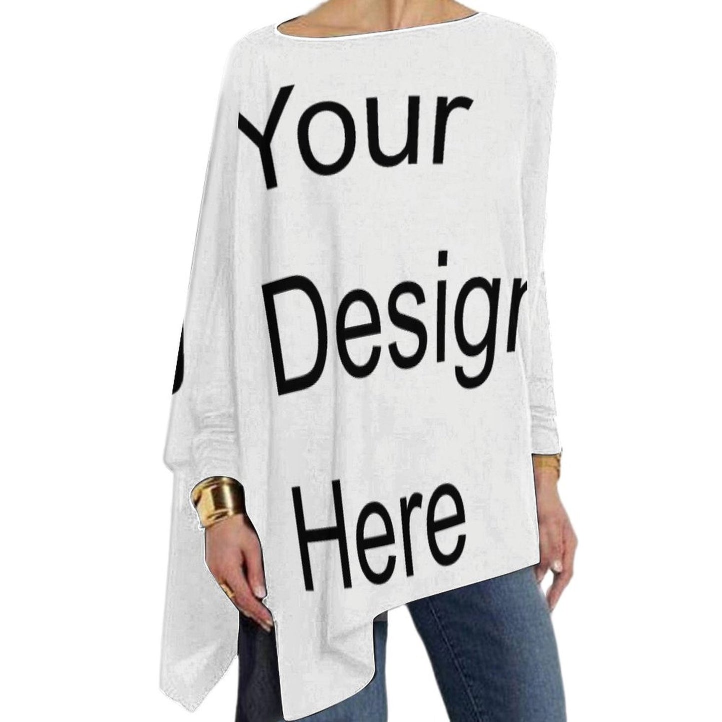 Custom Full Print T-Shirt - Women's Polyester Crew Neck Long Sleeve Asymmetrical Hem Tee for Spring/Autumn/Winter