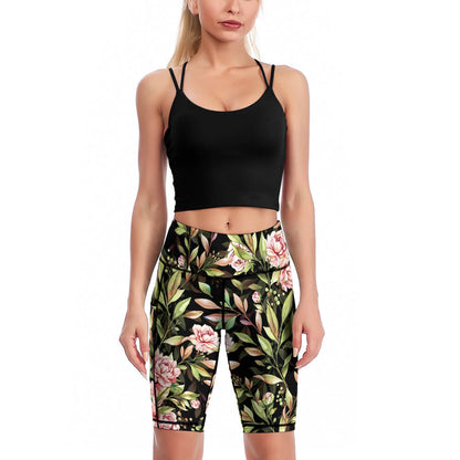 Custom Full Print Yoga Short - Women's Polyester Yoga Capri Shorts with Single Pocket