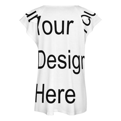 Custom Full Print T-Shirt - Women Polyester V Neck Floral Ruffle Short Sleeve Tee for Spring & Summer