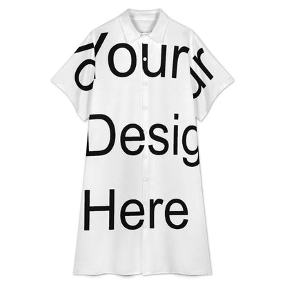 Custom Full Print Dress - Women's Four-way Stretch Short Sleeve Collared Midi Shirt Dress for Spring & Summer