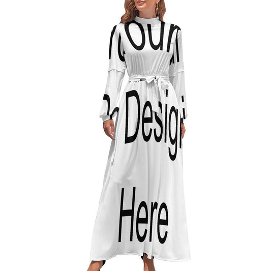 Custom Full Print Dress - for Women Polyester High-Neck Long Sleeve Maxi Dress for Spring & Autumn