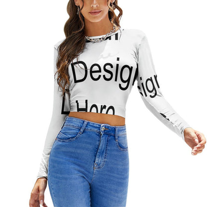 Custom Print T-Shirt - Women's Polyester Crew Neck Long Sleeve Backless Tie-Up T-Shirt for Spring/Autumn/Winter