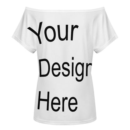 Custom Full Print T-Shirt - Women's Ribbed Knit Off-Shoulder Short Sleeve Tee for Spring & Summer