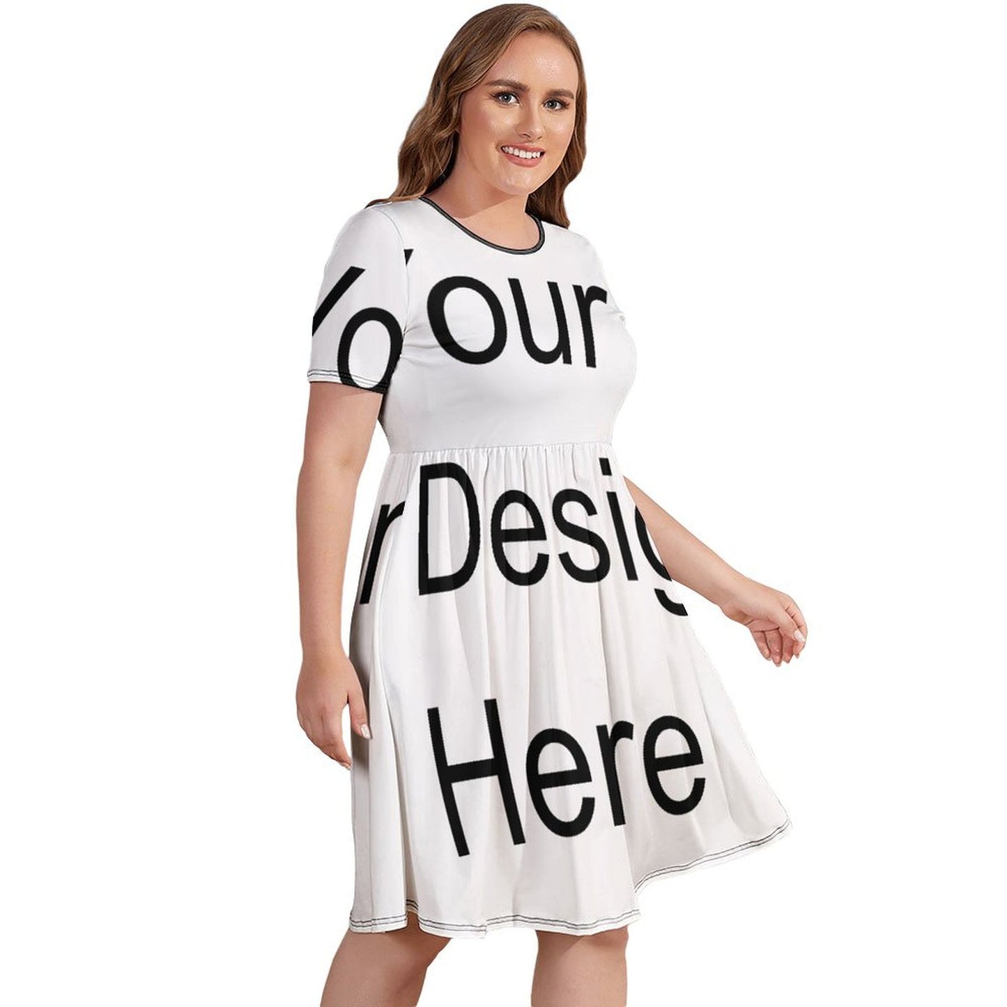 Custom Full Print Dress - Women's Plus-Size Milk Silk Crew Neck Short Sleeve Dress for Spring & Summer