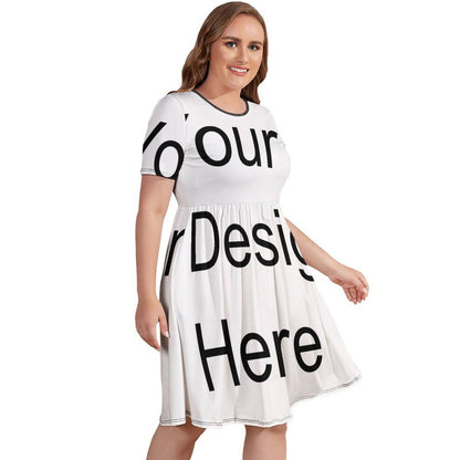 Custom Full Print Dress - Women's Plus-Size Milk Silk Crew Neck Short Sleeve Dress for Spring & Summer