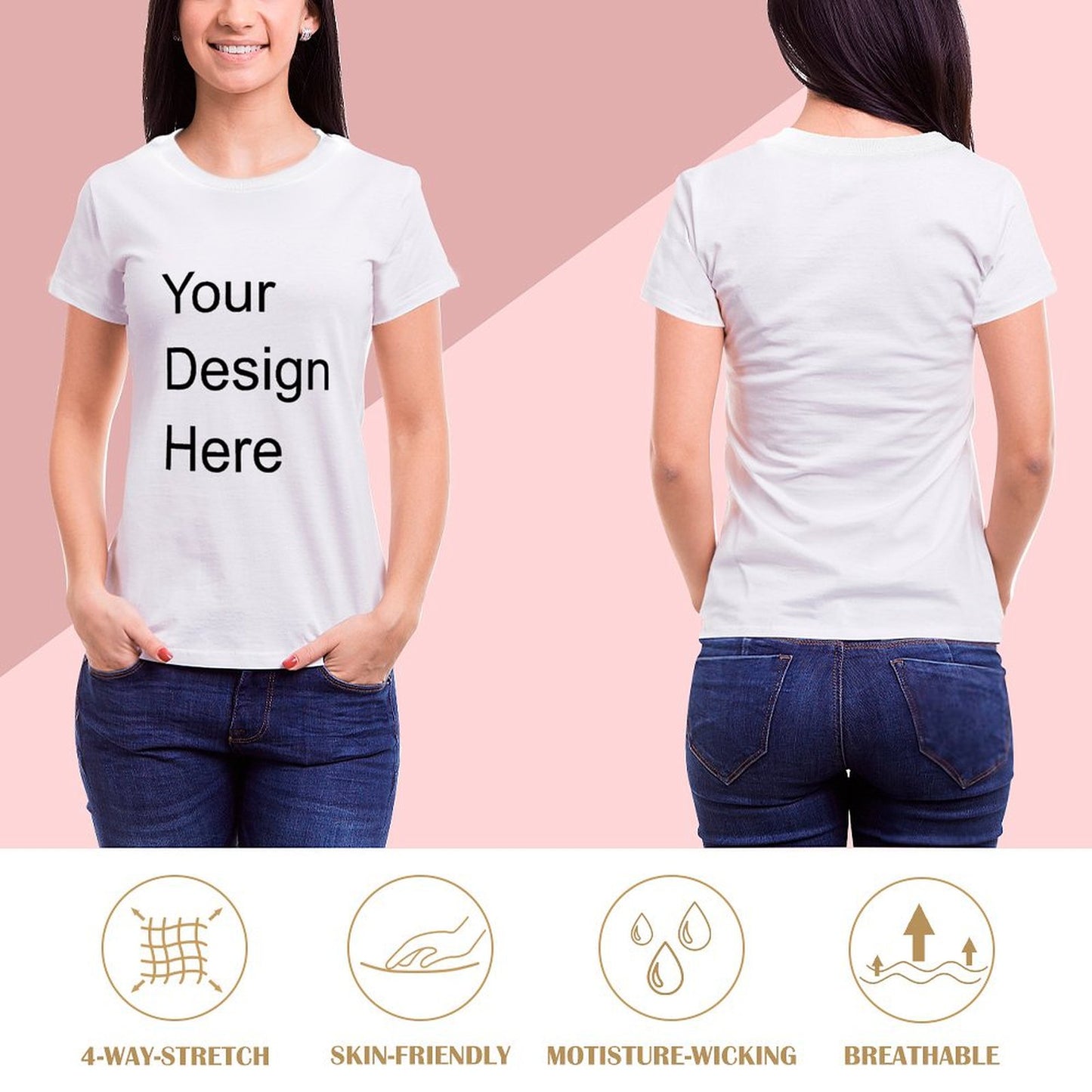 Custom Placement Print T-Shirt - Women's Cotton Crew Neck Short Sleeve Tee for Spring & Summer