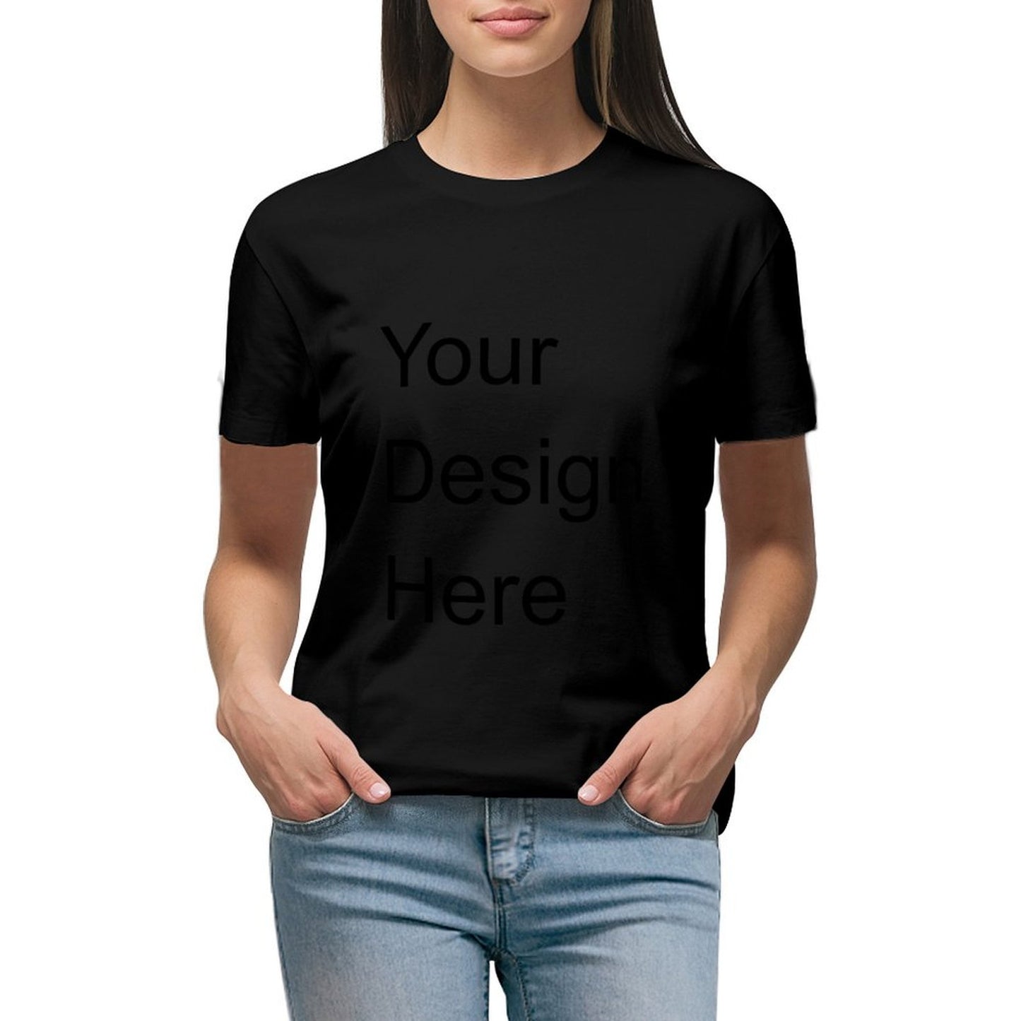 Custom Placement Print T-Shirt - Women's Cotton Crew Neck Short Sleeve Tee for Spring & Summer