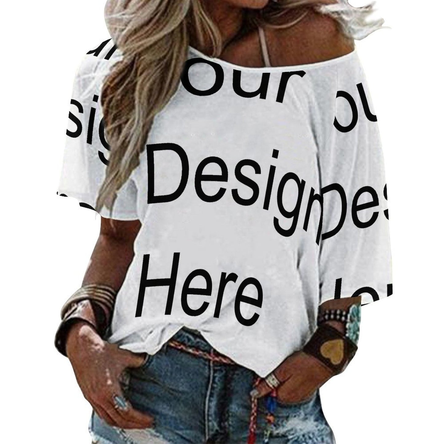 Custom Full Print T-Shirt - Women's Relaxed Fit Polyester Off-Shoulder Half Sleeve T-Shirt for Spring & Summer