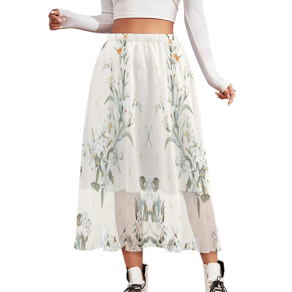 Custom Full Print Skirt - Women's Double-Layer Chiffon Maxi Skirt Skirt for Spring & Summer